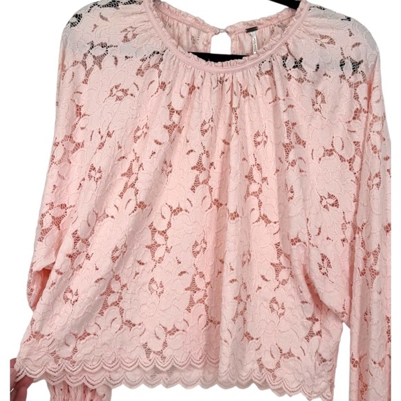 Free People Olivia Balloon Sleeve Floral Lace Blouse Top Pink‎ Boho Festival XS - Picture 10 of 16